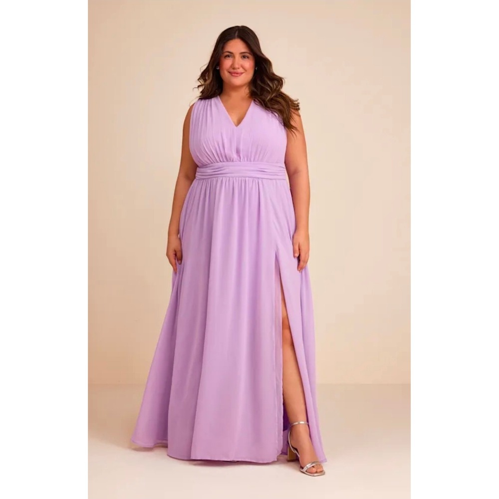 Lulus Heavenly Hues Lavender Maxi Dress Pleated Chiffon 2X Womens Wedding Guest